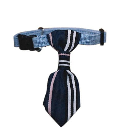 Blue Stripe Pet Collar with Tie